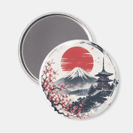 富士山のサンセットセレニティ – 日本の墨絵アート マグネット