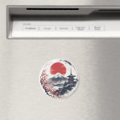富士山のサンセットセレニティ – 日本の墨絵アート マグネット (インサイチュ (食洗機))