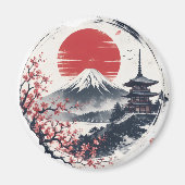 富士山のサンセットセレニティ – 日本の墨絵アート マグネット (正面)