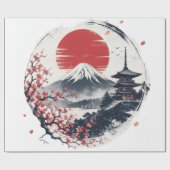 富士山のサンセットセレニティ – 日本の墨絵アート ラッピングペーパー (フラット)