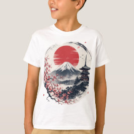 富士山のサンセットセレニティ – 日本の墨絵アート Tシャツ