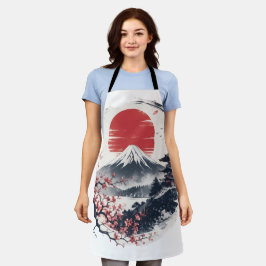 富士山のサンセットセレニティ - 日本画風アート エプロン