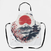 富士山のサンセットセレニティ - 日本画風アート エプロン (正面)