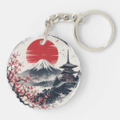 富士山のサンセットセレニティ – 日本画風アート  キーホルダー (裏面)