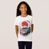 富士山のサンセットセレニティ - 日本画風アート Tシャツ (正面フル)
