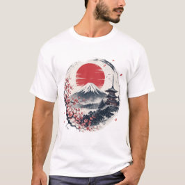 富士山のサンセットセレニティ - 日本画風アート Tシャツ