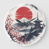 富士山のサンセットセレニティ - 日本画 ラージ壁時計 (正面)
