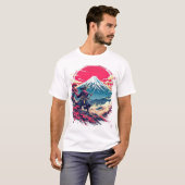富士山の侍武者 日本の芸術Tシャツ Tシャツ (正面フル)