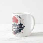 富士山の夕暮れの静寂 – 日本画風の墨絵アート コーヒーマグカップ (正面右)