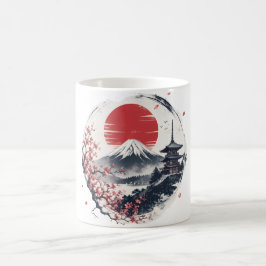 富士山の夕暮れの静寂 – 日本画風の墨絵アート コーヒーマグカップ