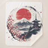 富士山の夕暮れの静寂 – 日本画風アート シェルパブランケット (正面)