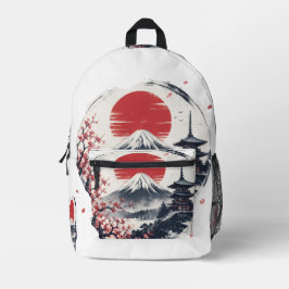 富士山の夕暮れの静寂 – 日本画風アート プリントバックパック