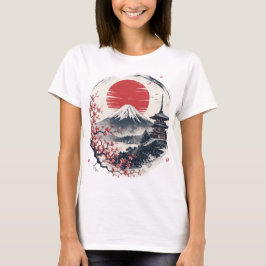 富士山の夕暮れの静寂 – 日本画風アート Tシャツ