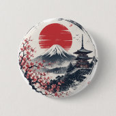 富士山の夕暮れの静寂 – 日本画風 缶バッジ (正面)