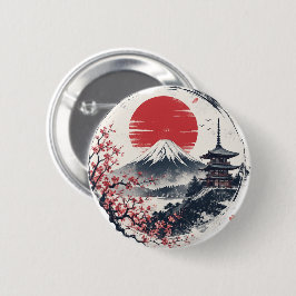 富士山の夕暮れの静寂 – 日本画風 缶バッジ