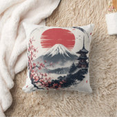 富士山の夕焼けの静寂 – 日本の墨絵芸術  クッション (ブランケット)