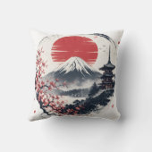 富士山の夕焼けの静寂 – 日本の墨絵芸術  クッション (裏面)