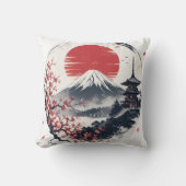 富士山の夕焼けの静寂 – 日本の墨絵芸術  クッション (正面)