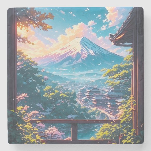 富士山の朝の静寂 ストーンコースター (正面)