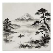 富士山の水墨画風景