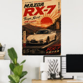 富士山を背景にした日本のスポーツカーのビンテージポスター ポスター (ホームオフィス)