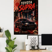 富士山を背景にした日本のスポーツカーのビンテージポスター ポスター (ホームオフィス)