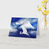 富士山及び飛行の白鷺の挨拶状 カード (黄色い花)