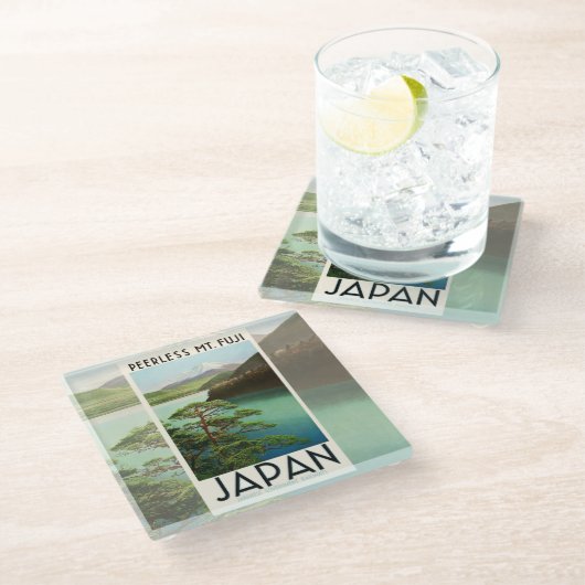 富士山日本旅行ポスターヴィンテージアート ガラスコースター (アングル)