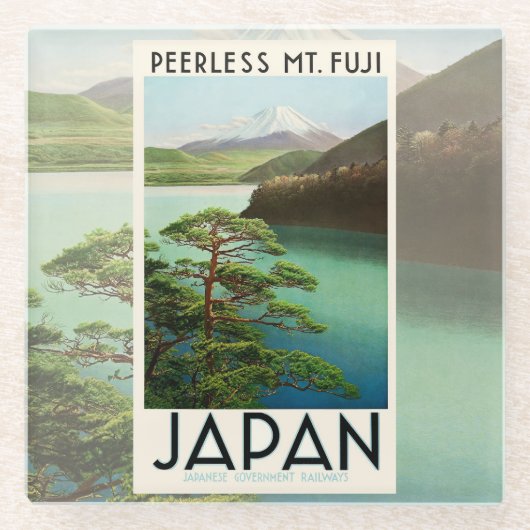 富士山日本旅行ポスターヴィンテージアート ガラスコースター (正面)