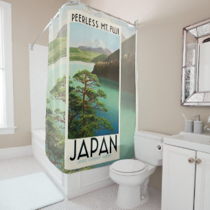 富士山日本旅行ポスターヴィンテージアート シャワーカーテン
