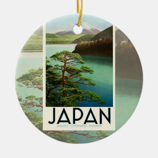富士山日本旅行ポスターヴィンテージアート セラミックオーナメント (正面)