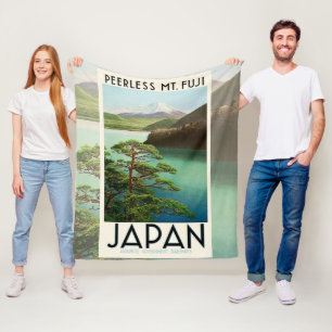 富士山日本旅行ポスターヴィンテージアート フリースブランケット