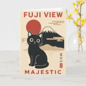 富士山猫日本風景イラスト カード (黄色い花)