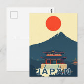 富士山 日本 パゴダ モダンレトロ ポストカード (正面/裏面)
