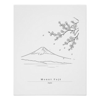 富士山 日本 ミニマリスト ラインアート 旅行ポスター ポスター