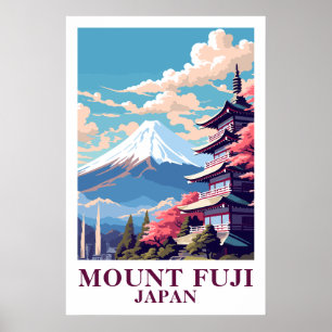 富士山 日本 レトロな旅の八角堂アート  ポスター