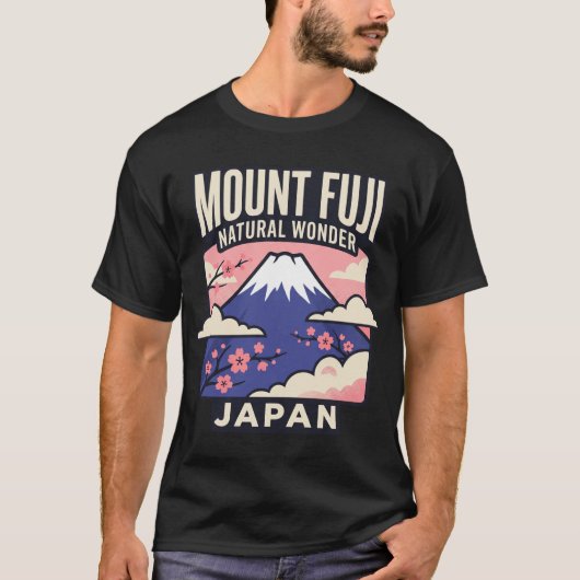 富士山 日本 レトロな旅行ポスター 70年代 Tシャツ (正面)