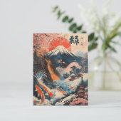 富士山 桜 鯉 日本画 ポストカード (スタンド正面)
