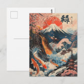 富士山 桜 鯉 日本画 ポストカード (正面/裏面)