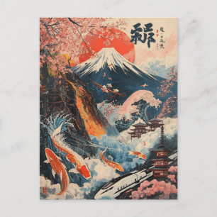 富士山 桜 鯉 日本画 ポストカード