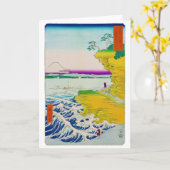 富士山·海辺景観、広重、浮世絵 カード (黄色い花)
