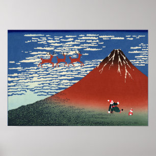 富士山inクリスマスヴィンテージア日本のート ポスター