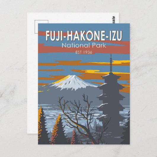 富士箱根伊豆国立公園日本美術ヴィンテージ ポストカード (正面/裏面)