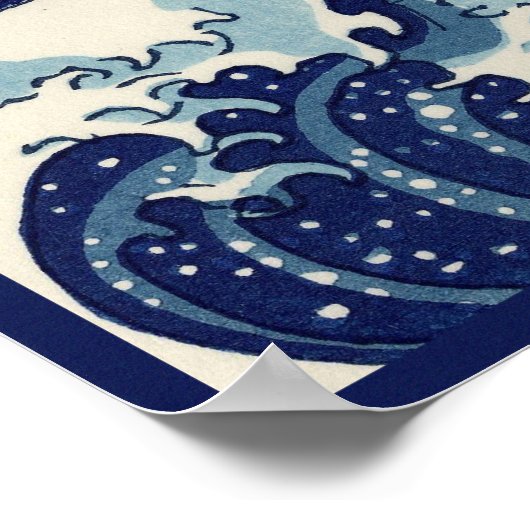 富士素晴らし山航海の日本の神奈川の波 ポスター (角)