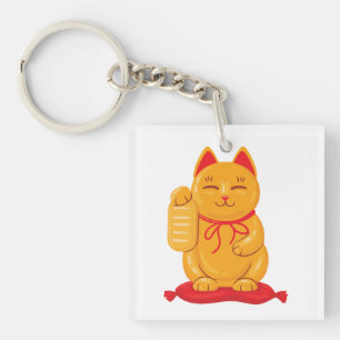 富日本ののシンボル招き猫金ゴールド猫 キーホルダー
