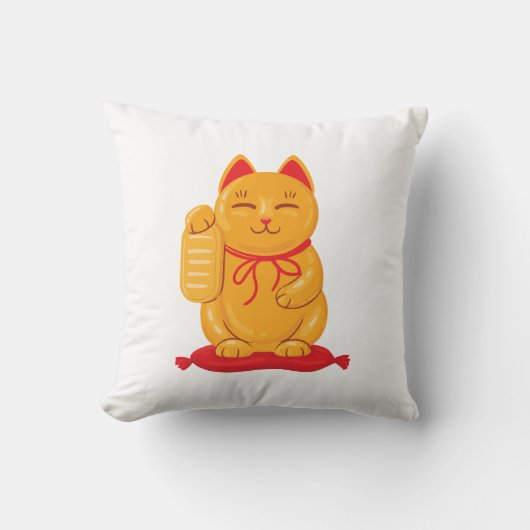 富日本ののシンボル招き猫金ゴールド猫 クッション (正面)