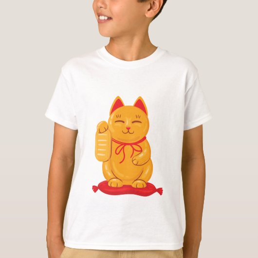 富日本ののシンボル招き猫金ゴールド猫 Tシャツ (正面)