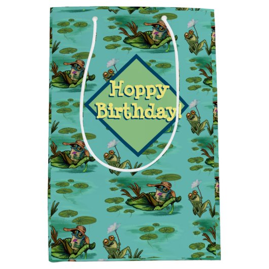 寒いカエルが夏を楽しむ ミディアムペーパーバッグ (正面)