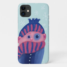 寒い冬に帽子とスカーフを持つ凍える子供 iPhone 11 ケース