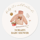 寒い冬のキャンプ服の男の子の赤ちゃんシャワー ラウンドシール (正面)